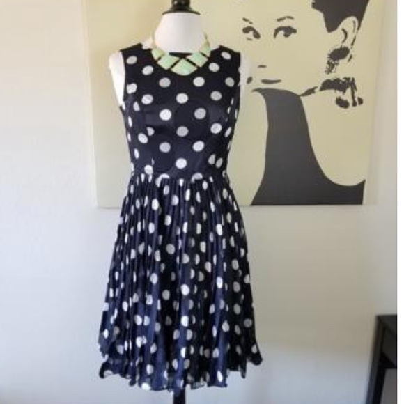 Adrianna Papell Navy polka dot dress - Picture 2 of 4